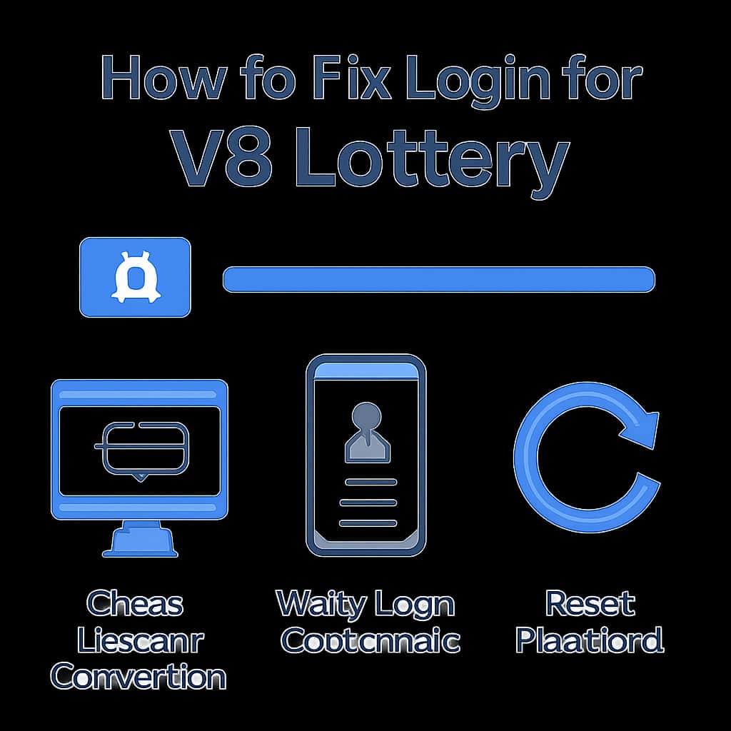 An educational diagram illustrating login troubleshooting steps for V3 Lottery.