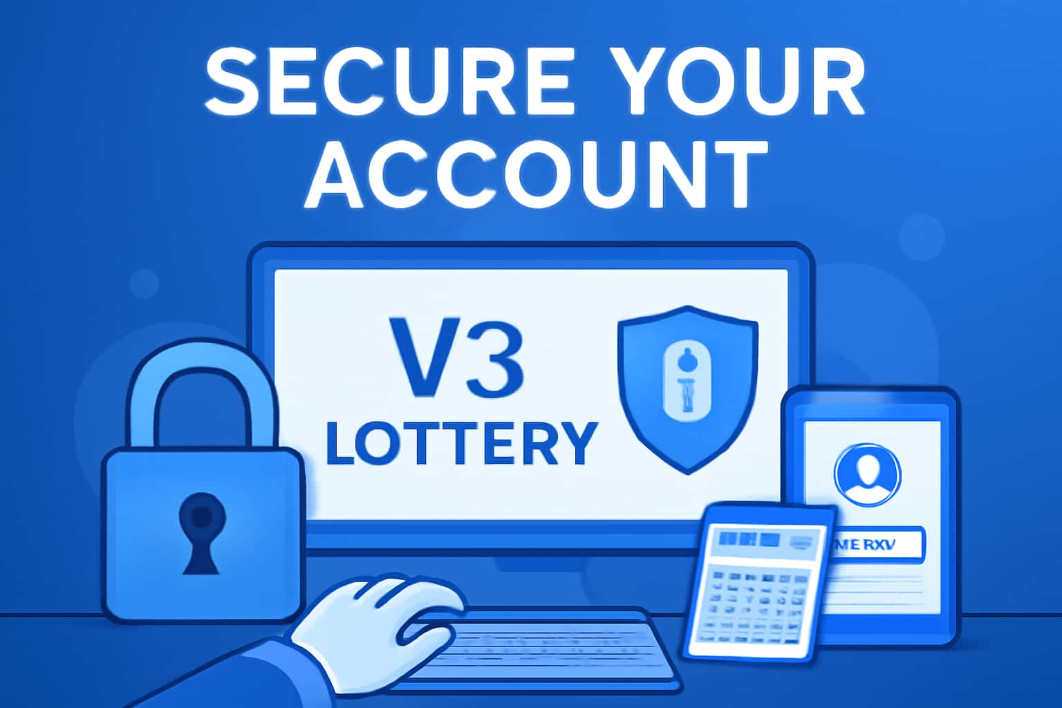 A neutral scene illustrating account security measures for V3 Lottery.