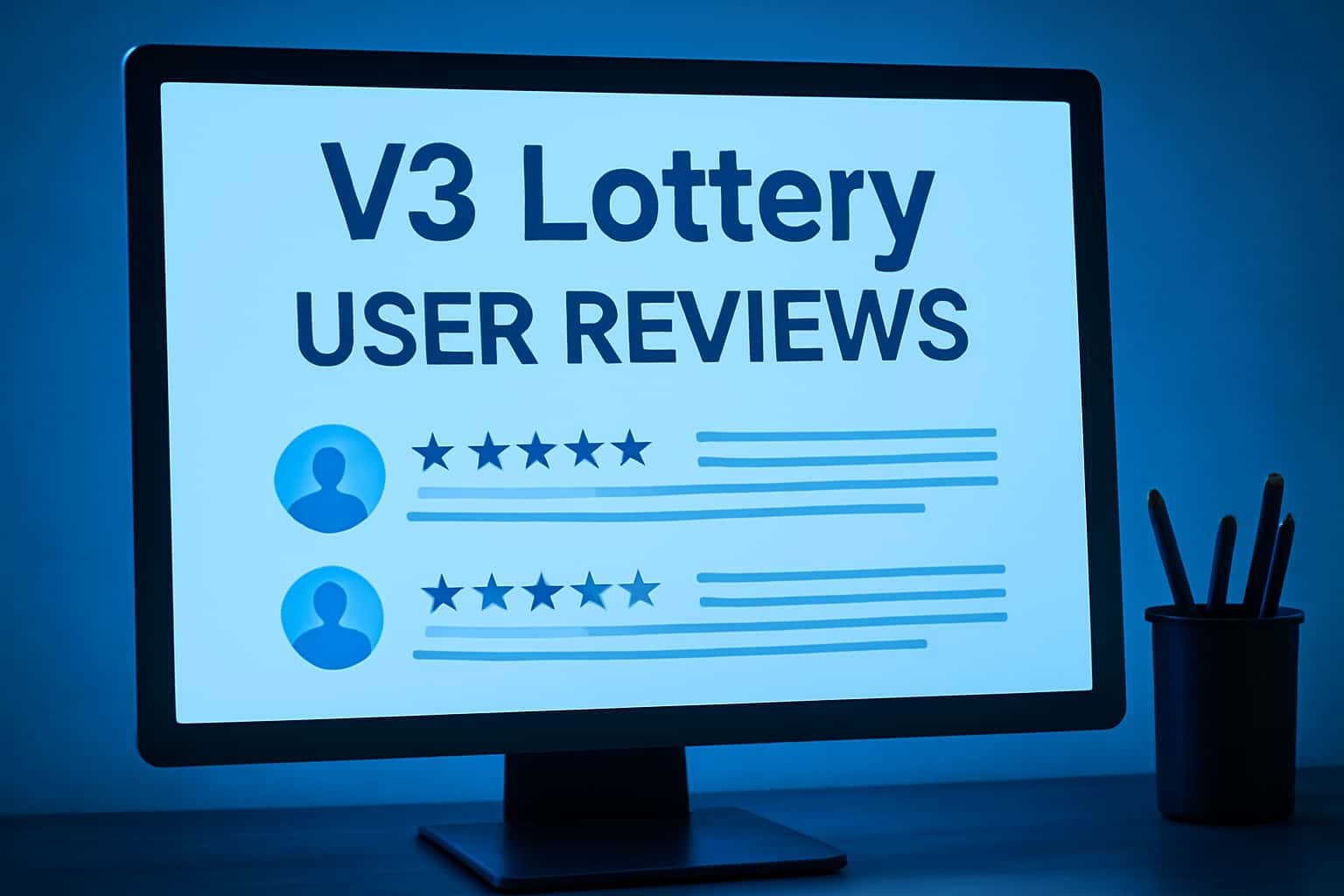 A visually engaging representation of V3 Lottery User Reviews with a futuristic design.